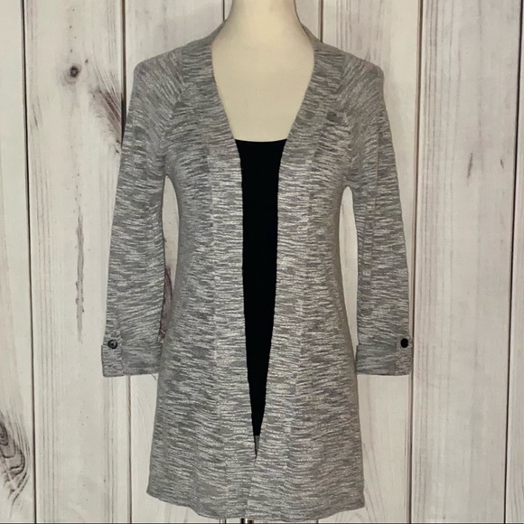 Express Sweaters - Express Marled Black Long Open Front Cardigan